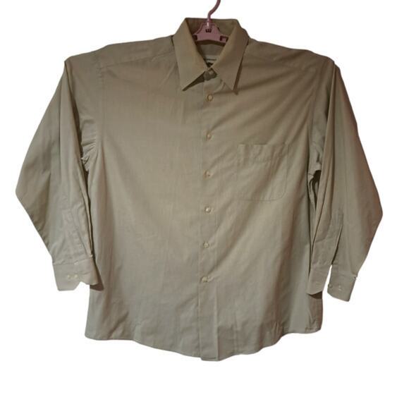 Pront-Uomo Mens Long Sleeve Button up Dress Shirt Tan 100% Cotton Size 16/32-33 - Picture 1 of 4